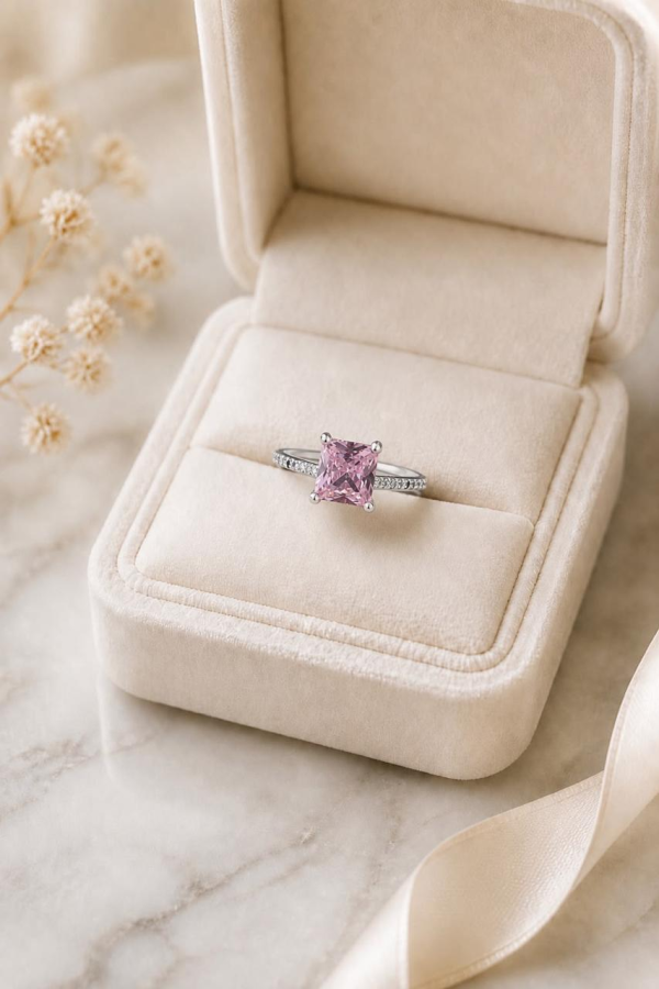 Anillo Circonia Cuadrada Rosa