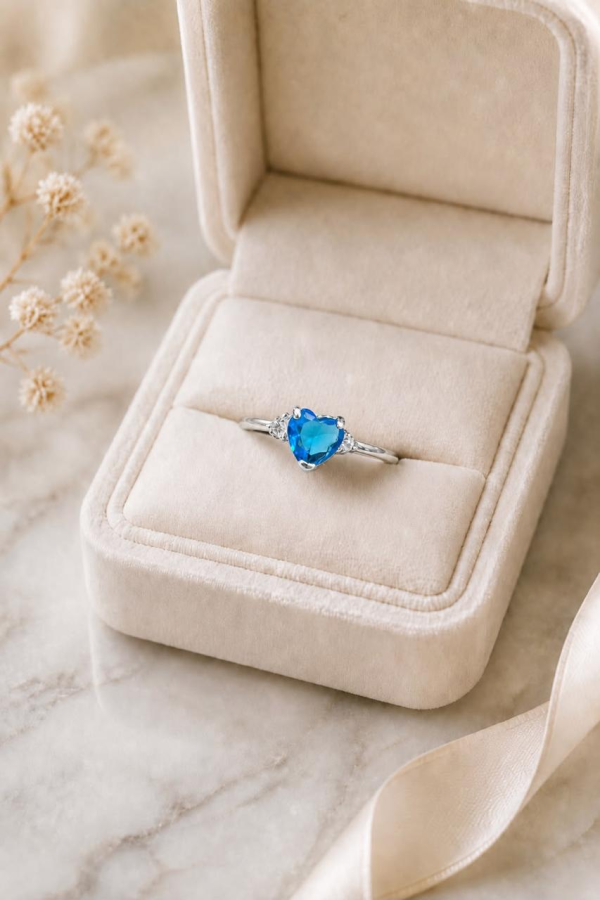 Anillo de Corazón Circonia Celeste